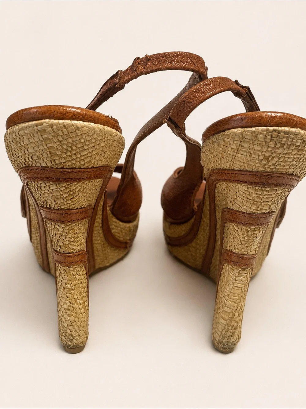 Alexander McQueen Brown Leather Platform Wedge Sandals Cognac/Tan
